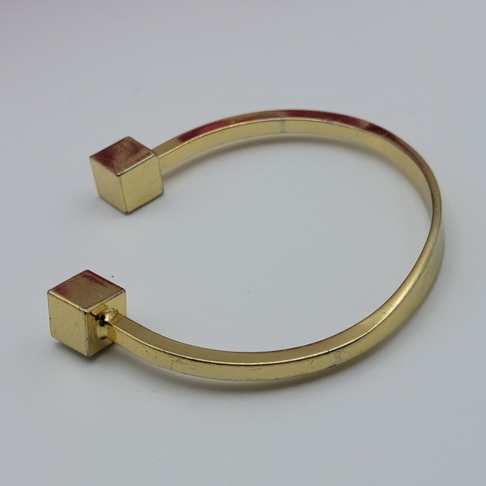 J. Crew Gold Tone Cube Charm Open Cuff Bracelet 6 Inches Size Small - Picture 2 of 11
